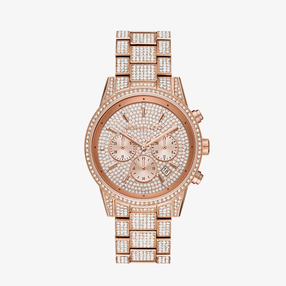 Michael Kors Whitney Crystal Glitz Gold Stainless 44mm Watch - MK6729 - NWT